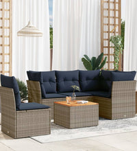 6-tlg. Garten-Sofagarnitur mit Kissen Grau Poly Rattan