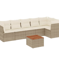 7-tlg. Garten-Sofagarnitur mit Kissen Beige Poly Rattan