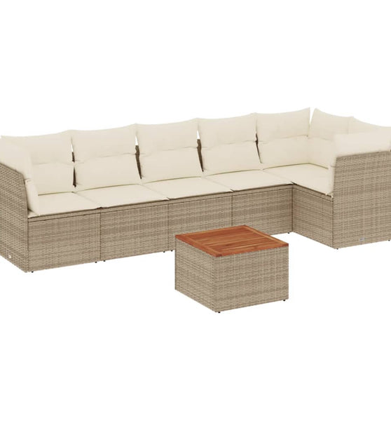 7-tlg. Garten-Sofagarnitur mit Kissen Beige Poly Rattan