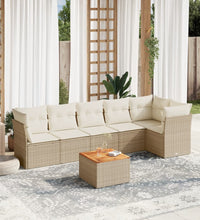 7-tlg. Garten-Sofagarnitur mit Kissen Beige Poly Rattan