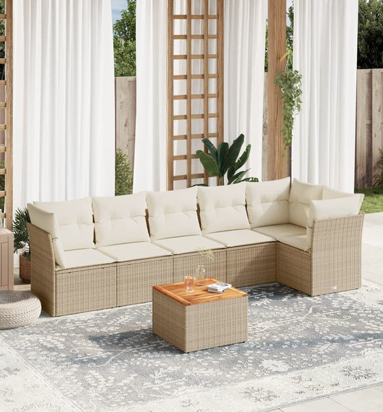7-tlg. Garten-Sofagarnitur mit Kissen Beige Poly Rattan