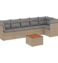 7-tlg. Garten-Sofagarnitur mit Kissen Beige Poly Rattan