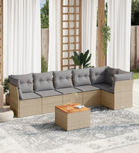 7-tlg. Garten-Sofagarnitur mit Kissen Beige Poly Rattan