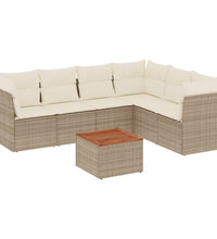 7-tlg. Garten-Sofagarnitur mit Kissen Beige Poly Rattan