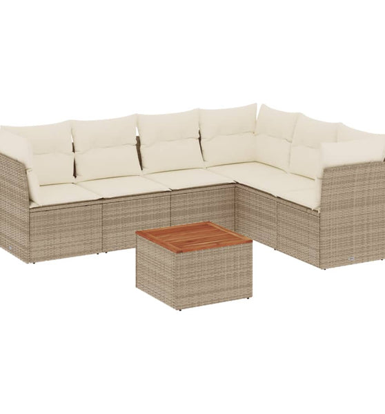 7-tlg. Garten-Sofagarnitur mit Kissen Beige Poly Rattan