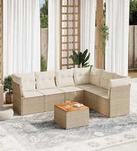 7-tlg. Garten-Sofagarnitur mit Kissen Beige Poly Rattan