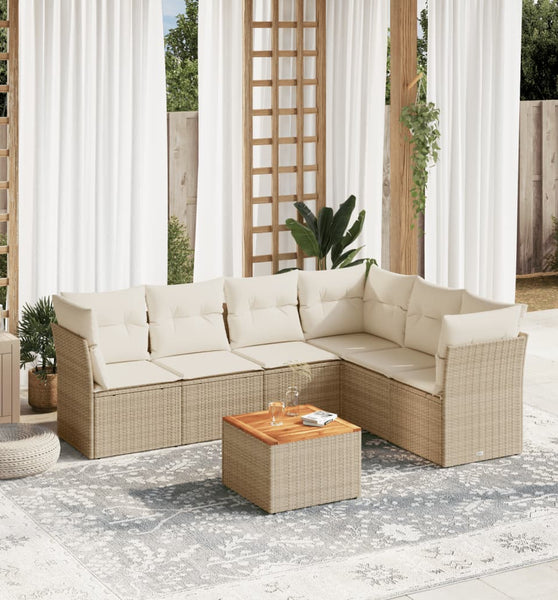 7-tlg. Garten-Sofagarnitur mit Kissen Beige Poly Rattan