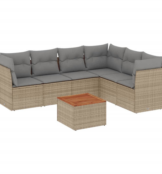 7-tlg. Garten-Sofagarnitur mit Kissen Beige Poly Rattan
