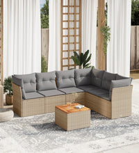 7-tlg. Garten-Sofagarnitur mit Kissen Beige Poly Rattan