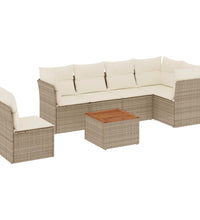 7-tlg. Garten-Sofagarnitur mit Kissen Beige Poly Rattan