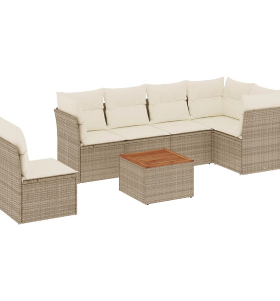 7-tlg. Garten-Sofagarnitur mit Kissen Beige Poly Rattan