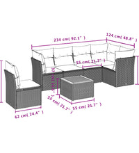 7-tlg. Garten-Sofagarnitur mit Kissen Beige Poly Rattan