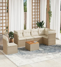 7-tlg. Garten-Sofagarnitur mit Kissen Beige Poly Rattan