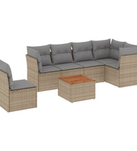 7-tlg. Garten-Sofagarnitur mit Kissen Beige Poly Rattan