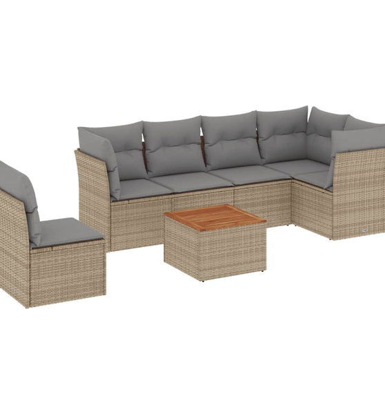 7-tlg. Garten-Sofagarnitur mit Kissen Beige Poly Rattan