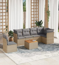 7-tlg. Garten-Sofagarnitur mit Kissen Beige Poly Rattan