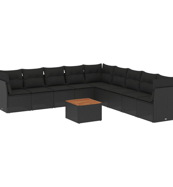 10-tlg. Garten-Sofagarnitur mit Kissen Schwarz Poly Rattan