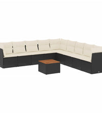 10-tlg. Garten-Sofagarnitur mit Kissen Schwarz Poly Rattan