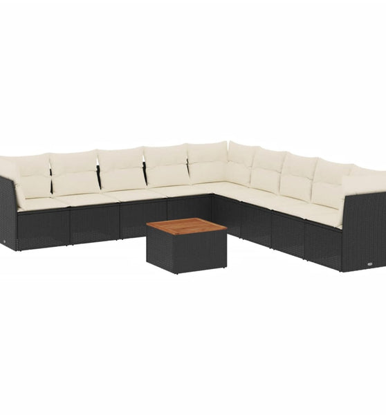 10-tlg. Garten-Sofagarnitur mit Kissen Schwarz Poly Rattan