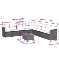 10-tlg. Garten-Sofagarnitur mit Kissen Grau Poly Rattan