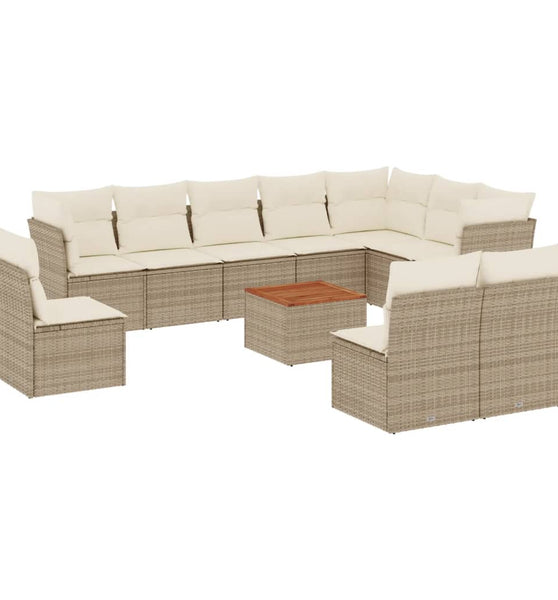 11-tlg. Garten-Sofagarnitur mit Kissen Beige Poly Rattan