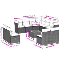 12-tlg. Garten-Sofagarnitur mit Kissen Grau Poly Rattan