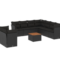 10-tlg. Garten-Sofagarnitur mit Kissen Schwarz Poly Rattan
