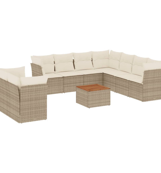11-tlg. Garten-Sofagarnitur mit Kissen Beige Poly Rattan