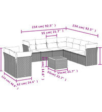 10-tlg. Garten-Sofagarnitur mit Kissen Grau Poly Rattan