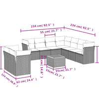 11-tlg. Garten-Sofagarnitur mit Kissen Grau Poly Rattan