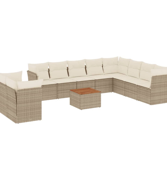11-tlg. Garten-Sofagarnitur mit Kissen Beige Poly Rattan