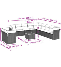 12-tlg. Garten-Sofagarnitur mit Kissen Grau Poly Rattan
