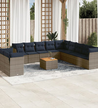 12-tlg. Garten-Sofagarnitur mit Kissen Grau Poly Rattan