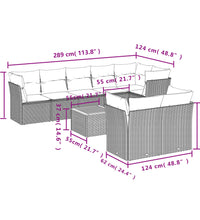 9-tlg. Garten-Sofagarnitur mit Kissen Grau Poly Rattan