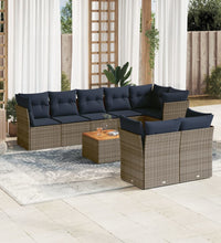 9-tlg. Garten-Sofagarnitur mit Kissen Grau Poly Rattan