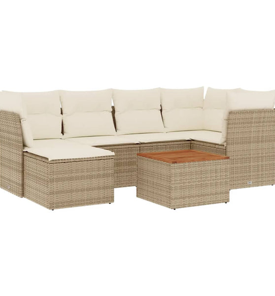 7-tlg. Garten-Sofagarnitur mit Kissen Beige Poly Rattan