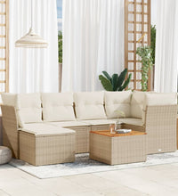 7-tlg. Garten-Sofagarnitur mit Kissen Beige Poly Rattan