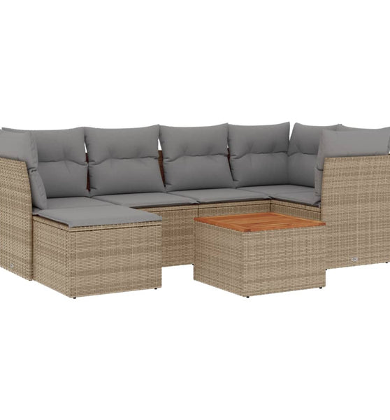 7-tlg. Garten-Sofagarnitur mit Kissen Beige Poly Rattan