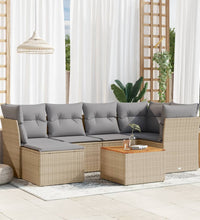 7-tlg. Garten-Sofagarnitur mit Kissen Beige Poly Rattan