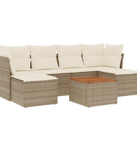 7-tlg. Garten-Sofagarnitur mit Kissen Beige Poly Rattan