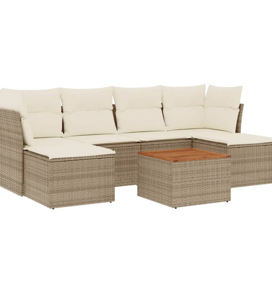 7-tlg. Garten-Sofagarnitur mit Kissen Beige Poly Rattan