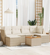 7-tlg. Garten-Sofagarnitur mit Kissen Beige Poly Rattan
