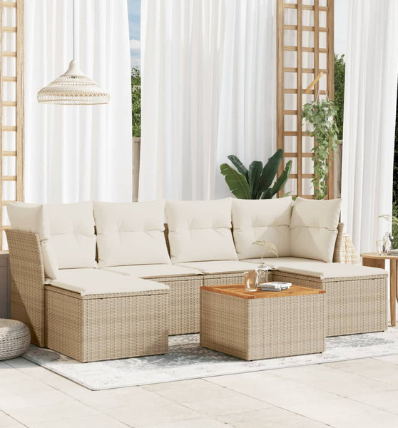 7-tlg. Garten-Sofagarnitur mit Kissen Beige Poly Rattan