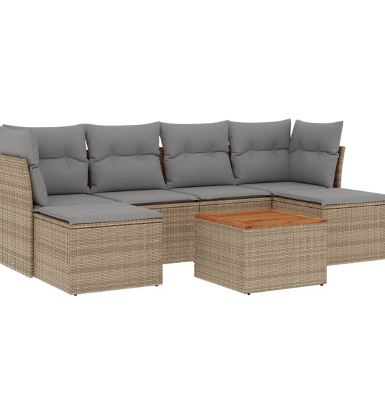 7-tlg. Garten-Sofagarnitur mit Kissen Beige Poly Rattan