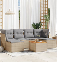 7-tlg. Garten-Sofagarnitur mit Kissen Beige Poly Rattan