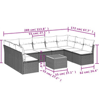 10-tlg. Garten-Sofagarnitur mit Kissen Schwarz Poly Rattan