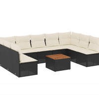 10-tlg. Garten-Sofagarnitur mit Kissen Schwarz Poly Rattan