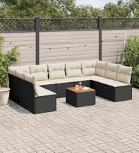 10-tlg. Garten-Sofagarnitur mit Kissen Schwarz Poly Rattan