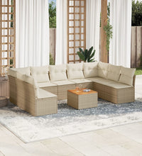 10-tlg. Garten-Sofagarnitur mit Kissen Beige Poly Rattan