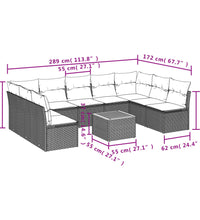 10-tlg. Garten-Sofagarnitur mit Kissen Grau Poly Rattan